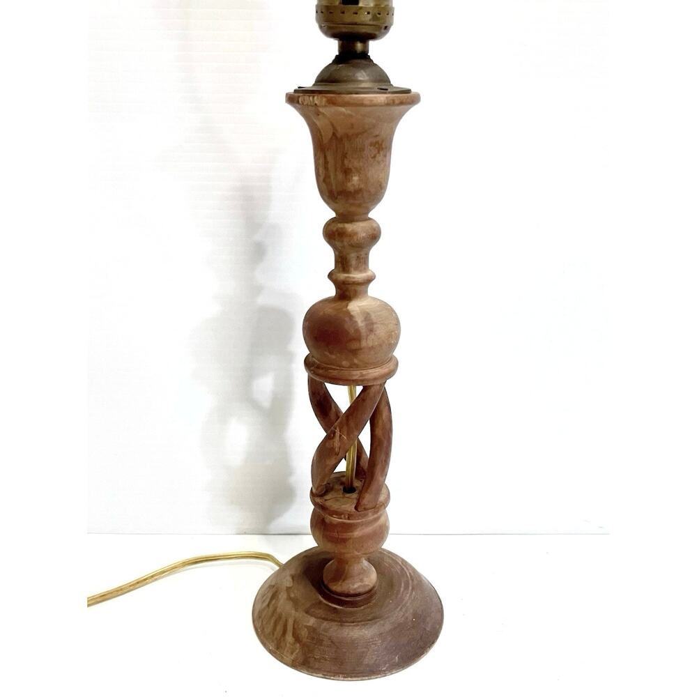 Vintage 1940s Turned Wood Table Lamp Open Barley Twist Figured Spiral Hardwood